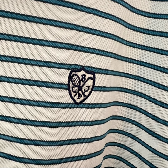 Peter Millar Golf Polo Shirt Mens L Blue Striped Summer Comfort - Picture 2 of 7